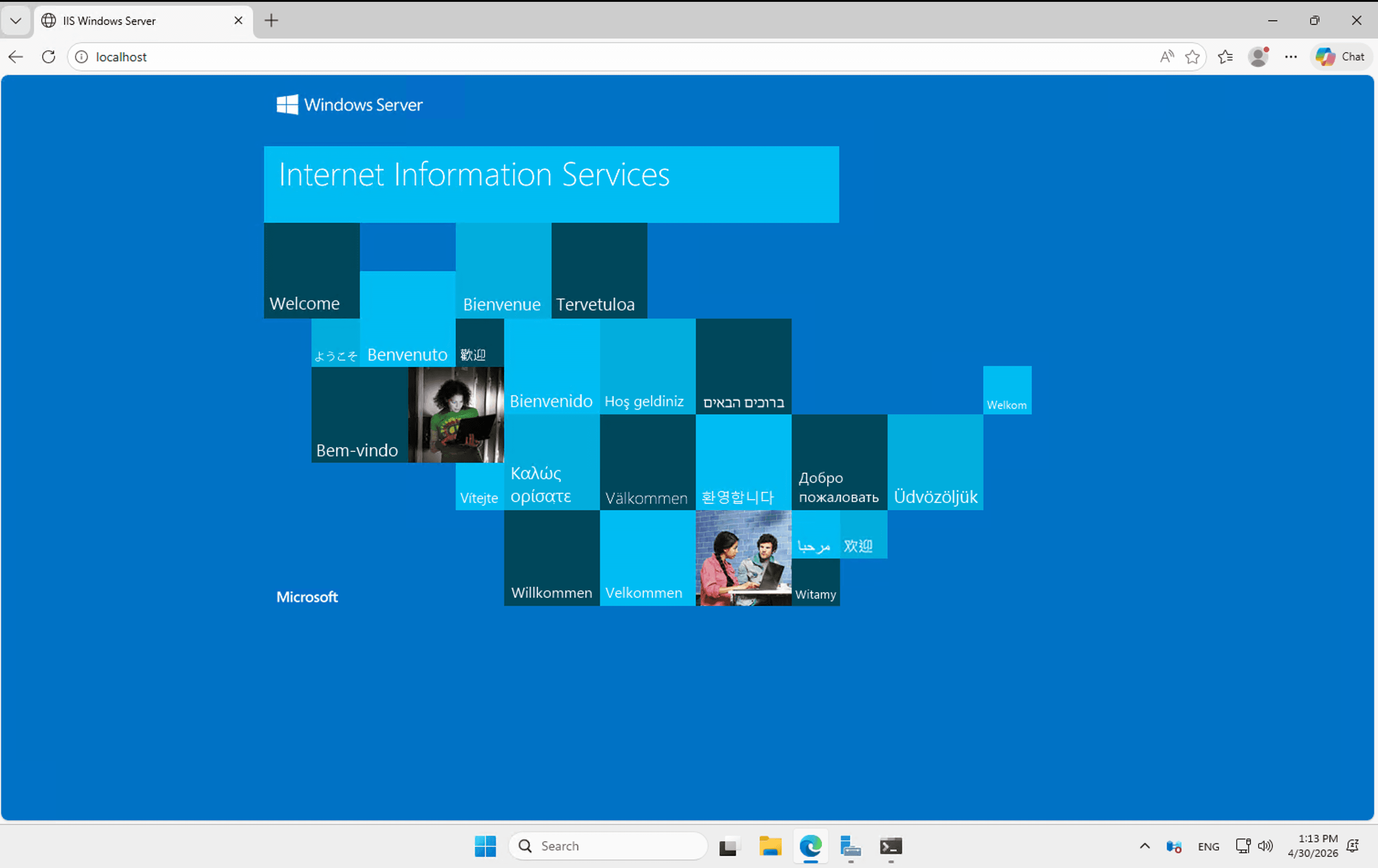 IIS welcome page on Windows Server 2025