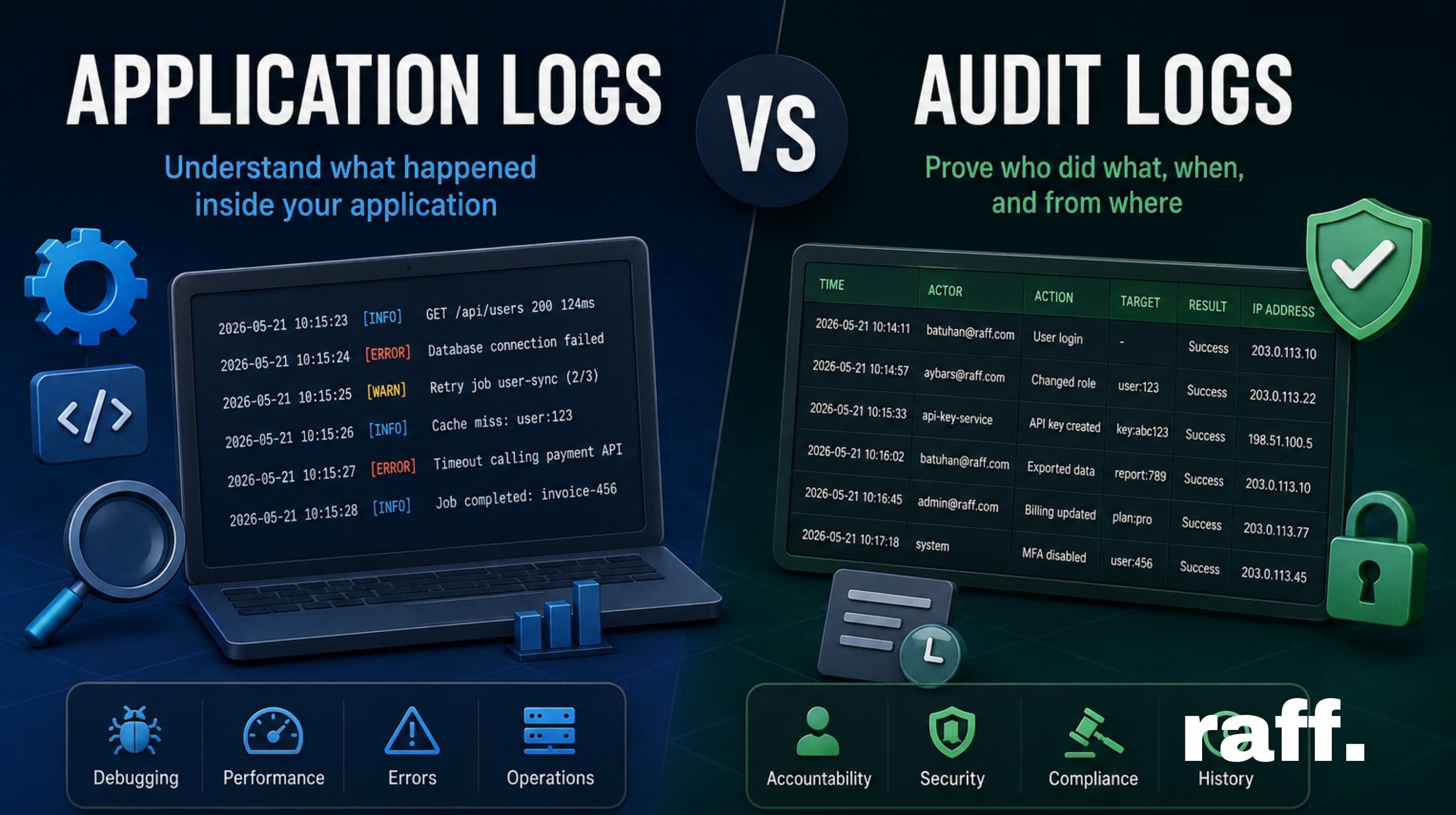 Application Logs vs Audit Logs: What Developers Store Where