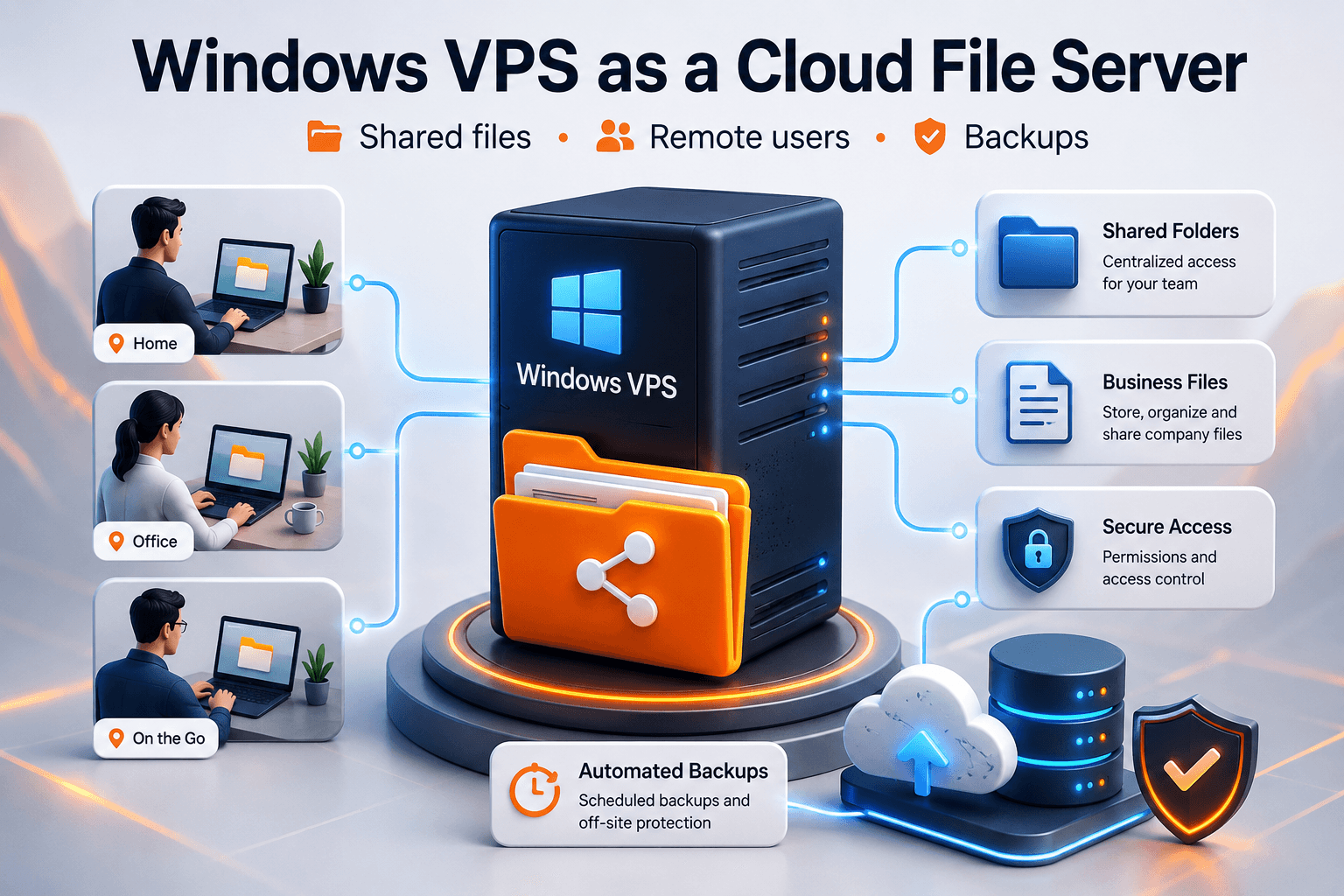 Windows Server guide image: Windows VPS as a cloud file server for small business users and shared files